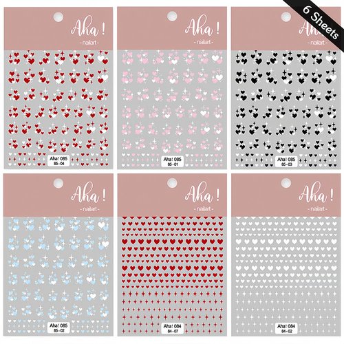 Valentine's Day Nail Art Stickers Decals 3D Romantic Elegant Noble Valentine's Day Pink Red Black Blue Heart-Shaped Nail Decals Design Nail Art Supplies for Women DIY Manicure Decor 6PCS