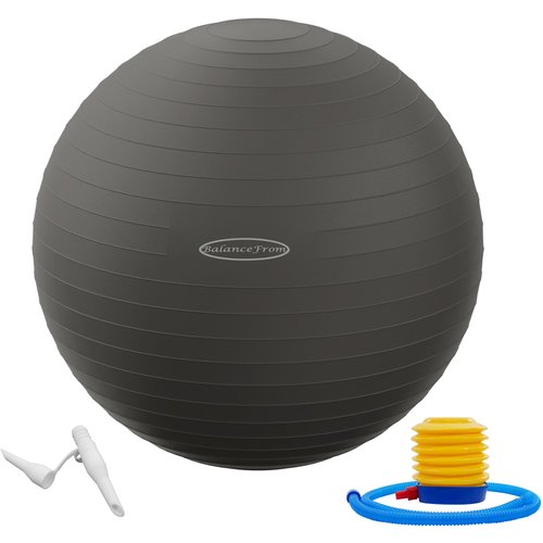 Signature Fitness Anti-Burst and Slip Resistant Exercise Ball Yoga Ball Fitness Ball Birthing Ball with Quick Pump, 2,000-Pound Capacity, Gray, 18-inch, S
