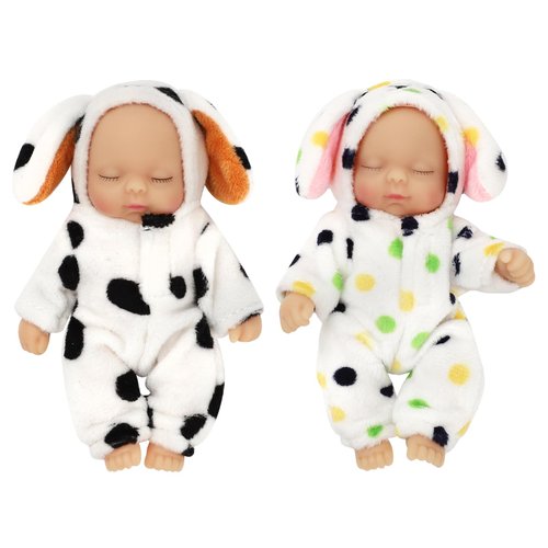 ONEST 2 Sets 4 Inch Dolls Cute Baby Dolls Include 2 Pieces Baby Mini Dolls, 2 Sets Handmade Doll Clothes