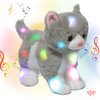 Hopearl LED Musical Stuffed Kitty Light up Singing Plush Cat Adjustable Volume Lullaby Animated Soothe Birthday Gifts for Kids Toddler Girls, Grey, 13.5''