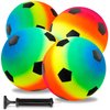Jeffbaubl 4Pcs Playground Balls,Rainbow Balls Kickballs with 1 Hand Pump,8.5 Inch Inflatable Playground Ball Kick Balls Handball,Colorful Dodgeball for Kids Adults Indoor Outdoor Games Use(Soccer)
