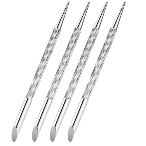 4Pcs Stainless Steel Cuticle Remover Professional Double Head Nail Art Cuticle Pusher Nail Stick Needle Manicure Pedicure Nail Care Tool for Fingernail and Toenail, Silver