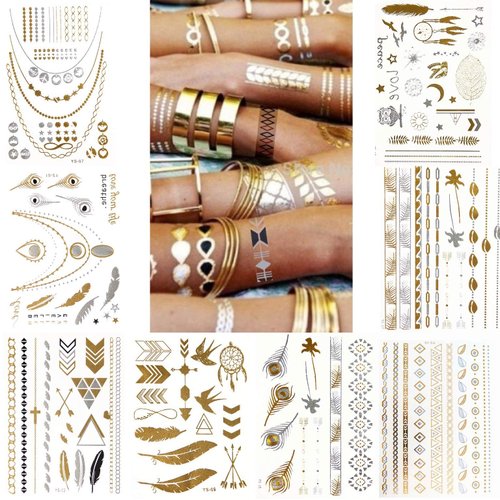 (Random Send) Waterproof Metallic Temporary Tattoos, Flash Fake Tattoo Stickers For Outdoor Body ...