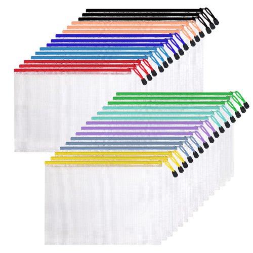 WEGOUP 30 Pcs Mesh Zipper Pouches, 10 Colors, A4 Size, Polyvinyl Chloride (PVC) Material, Office, School, Organization, Puzzle, Board, Games and Storage