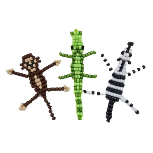 Ink and Trinket Kids Jungle Craft Kit, Create Your Own Bead Animal Alligator, Monkey, Zebra Keychain, Bead Pet Gifts for Boys Girls