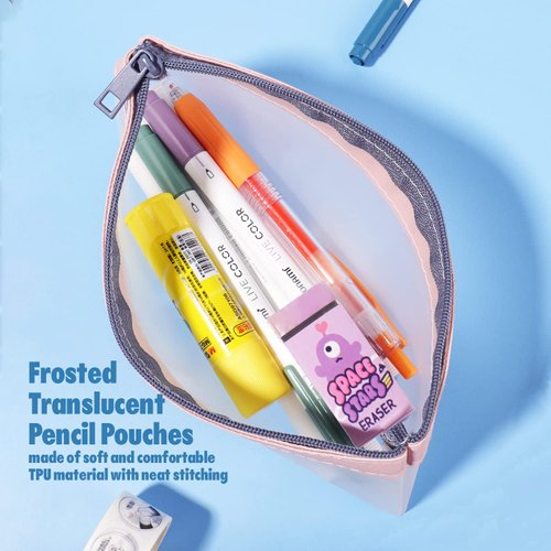 Boxgear 3 Pieces Clear Pencil Case Set for Girls and Boys, Pen Holder with Zipper for Kids, Teens Portable Desk Organizer Pencil Pouch for School & Stationery Supplies (Pink, Blue, Green) (Clear)