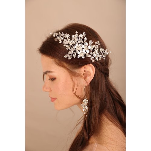 BERYUAN Women Silver Flowers Pearls Crystal Rhinestone Headband Pearls Crystal Wedding Headpiece Taerdrop Crystal Rhinestone Hair Vine for Wedding Women and Girls