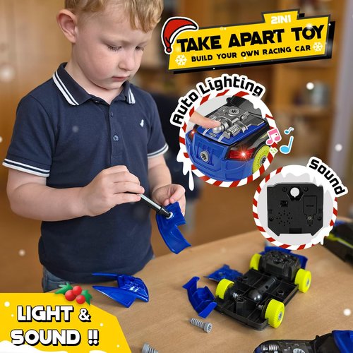 GILOBABY 26 Pieces Take Apart Toys for Boys, Racing Car with Electric Drill, Sounds & Lights, Building Stem Toys for Kids, Gifts for 3 4 5 Year Old Boys Learning Educational Toys