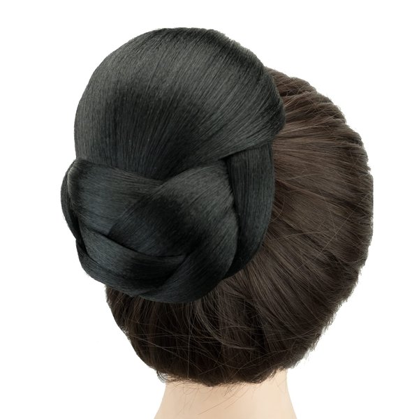 IMISSU Braided Chignon Dancer Hair Cover Donut Hair Pieces Scrunchies Hair Bun Wig Clips Updo Wedding Party for Women (M1 Black)