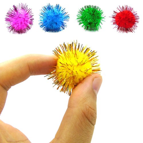 PETDCHEB 80 Pieces Cat Sparkle Balls Assorted Color 1 Inch Sparkle Balls Cat Toy Balls Tinsel Balls Cat Pom Pom Balls Cat Toys Puff Balls Glitter Balls for Cats Cat Toys for Indoor Cats
