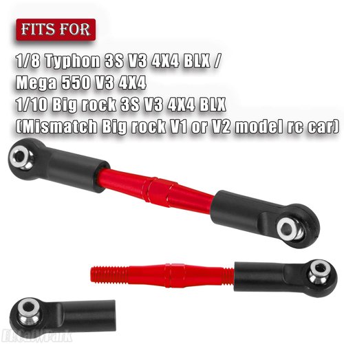 BRCatWPark Aluminum Turnbuckles Camber Links Upgrades Part for 1/10 Big Rock 3S V3 4WD BLX 1/8 Typhon 3S / Mega 550 V3 4WD BLX,Red (Mismatch Big Rock V1 or V2 Model rc car)