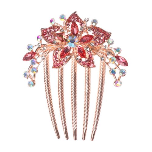 Sankuwen Flower Rhinestones Hair Combs Accessories,Perfect Mother's Day Gifts,Birthday Gifts,Wedding Gifts（Pink）