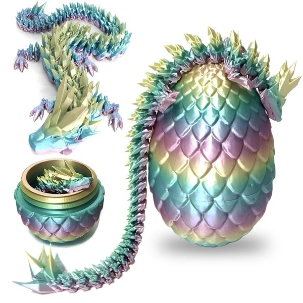 Pigmiss 3D Printed Dragon Egg Crystal Dragon Fidget Toy Full Articulated Dragon Mystery Dragon Eggs with Dragon Inside Home Office Desk Decor Gifts Toys (Multilcolor)