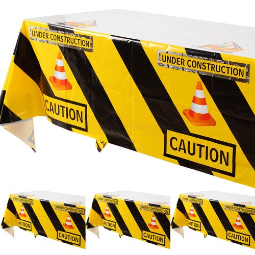 GGDE 4 Pcs Construction Tablecloth Boys Birthday Dump Truck Theme Plastic Table Cover Party Decor Supplies Yellow
