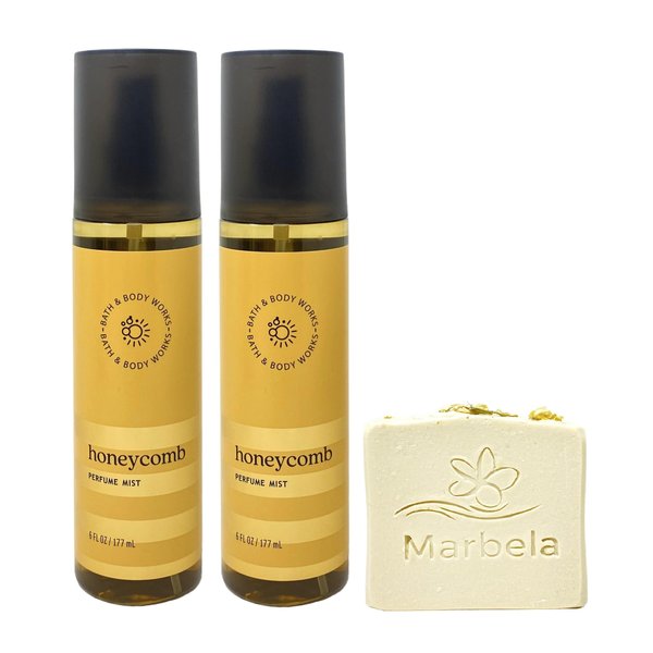 Bath & Body Works Honeycomb 2 Pack Perfume Mist Bundle with a Wild Jasmine Bar Soap - Full Size