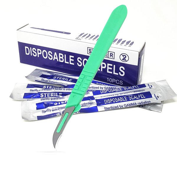 Disposable Sterile Scalpel #12, Podiatry & Professional Corn Callous Knife, Precision Carbon-Steel Blades with Plastic Handle - Individual Pouches - Podiatry Pedicure, Wart Removal & More - Box of 10