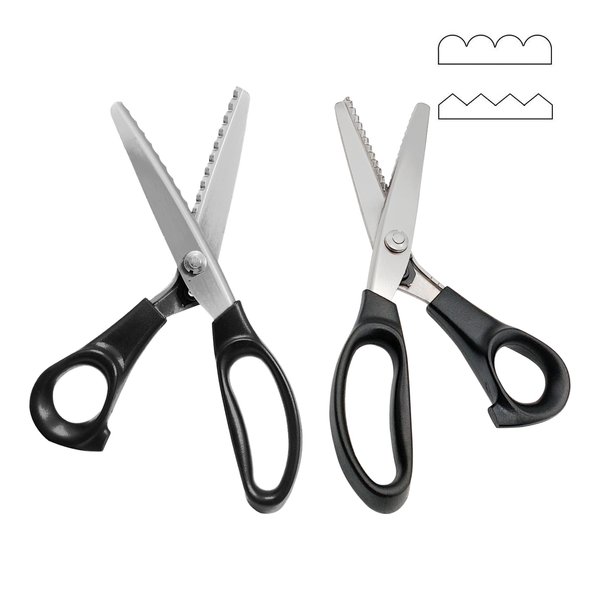 Pinking Shears Scissors for Fabric - Paper Cutting, 9" Stainless Steel Zig Zag Scalloped Cut Scissors, Professional Strong Sharpe Sewing Dressmaking Scissors, Decorative Edge Patterns