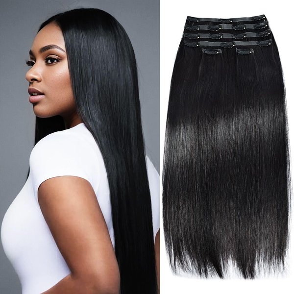 Seamless Clip in Hair Extensions Real Human Hair Clip ins 10A Grade 100% Brazilian Virgin Hair Straight PU Clip in Hair Extensions Human Hair for Women Natural Black 110 Gram 6 Pcs 20 Inch