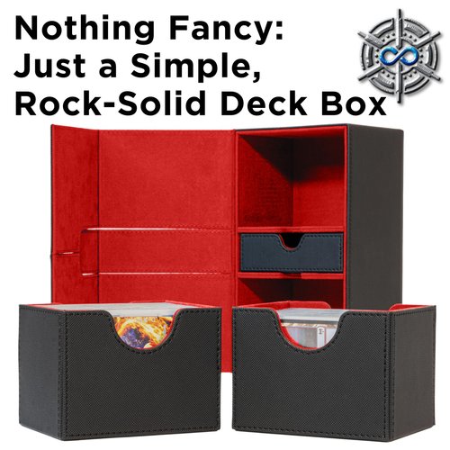 Durable Double Deck Box with Dice Tray - MTG Deck Box Commander Friendly - Protects 200+ Double Sleeved Cards - Designed for MTG Commander Deck Box with Sideloading Card Trays (Red Interior)