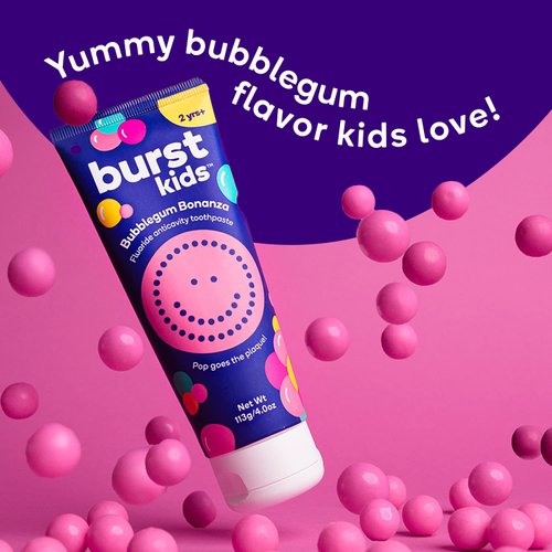 BURSTkids Marshmallow Sparkle Kids Toothpaste with Fluoride - Great Tasting Marshmallow + Hint of Mint Flavored Kid & Toddler Toothpaste - Dye Free, Vegan Toothpaste for Kids Ages 2+ - 4oz, 2pk