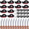 ZeeDix Pirate Party Favors Set: 12 Hats, 12 Inflatable Swords, 12 Eye Patches for Adults - Halloween and Masquerade Theme Party Supplies