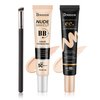 2PCS Full Coverage Concealer Foundation Set,Moisturizing BB Cream,Long Lasting Hydrating Lightweight CC Cream with Makeup Brush,Oil Control Face Moisturizer SPF 50 PA++++ Sunscreen（A）