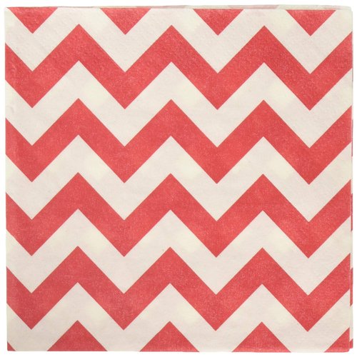 Amscan Disposable, Chevron Beverage Napkins, One Size 16ct Party Supplies, 5" x 5", Red/White