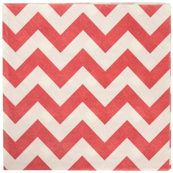 Amscan Disposable, Chevron Beverage Napkins, One Size 16ct Party Supplies, 5" x 5", Red/White