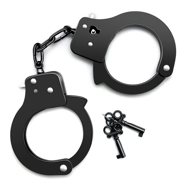 AUYYOSK Toy Metal Handcuffs with Key,Safety Party Supplies Accessory Pretend Play Hand Cuffs for Kids Children (Black)