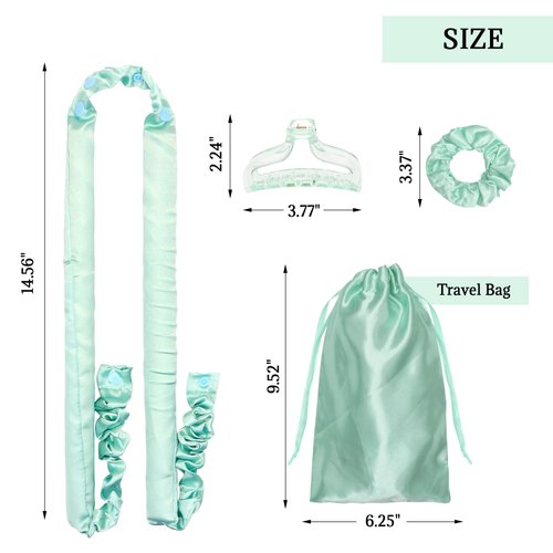 BABYSHEEP Satin Heatless Curling Set - Overnight Hair Curlers, Heatless Hair Curler, Heatless Curling Rod Headband, No Heat Soft Curler to Sleep in for Long Hair and Medium Hair - Green