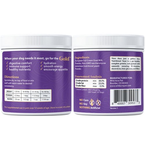 Wild Acre Goat Milk Powder for Dogs - Probiotic, Prebiotic and Complete Protein Goat Milk Powder for Dogs, Puppies and Cats - 7oz of Goat Milk Gold