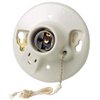 Leviton 9726-C One-Piece Glazed Porcelain Outlet Box Mount, Incandescent Lampholder, Pull Chain, Top Wired, White
