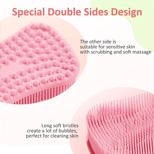 Silicone Body Scrubber, Elfrhino Shower Brush For Gentle Scrub Skin Exfoliation, Lathers well, More Hygienic, Gentle Massage with Silicone Loofah For Use In Shower to Improve Cellulite Pink