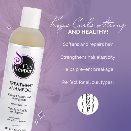 Curl Keeper Treatment Shampoo for Curly Hair, 8 Fl Oz - Daily Hair Shampoo Gently Cleanses & Strengthens All Curl Types - Rebuilds & Restores Damaged Hair - Water Based & Sulfate Free Shampoo