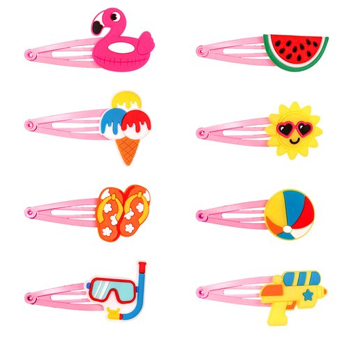 16 PCS Summer Hair Clips Hawaiian Hair Clips Barrettes Fruit Ice-cream Sun Non Slip Metal Hair Pins Snap Cute Cartoon Design Summer Hair Accessories for Women Summer Beach Party Supplies