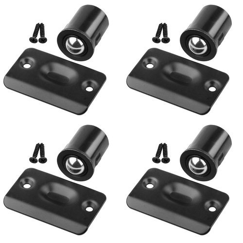 HOMOTEK 4 Pack Drive in Ball Catch with Strike Plate for Closet Doors, Black, 13/16 Inch x 1-1/8 Inchs,Die-cast, Adjustable Tension Ball