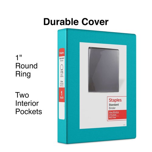 Staples Mini (5.5 x 8.5) View Binder 1" 3-Ring, Teal (26456-CC)