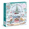 Galison Michael Storrings Alpine Village Snow Globe – 500 Piece Foil Puzzle of Christmas Snow Filled Mountains Artwork with Gold Foil Accents