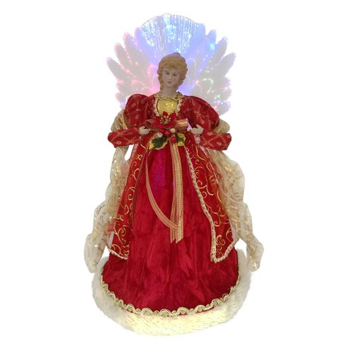 Windy Hill Collection 18" Inch Standing Red Fiber Optic Lighted Angel Christmas Tree Topper or Table Top 167510