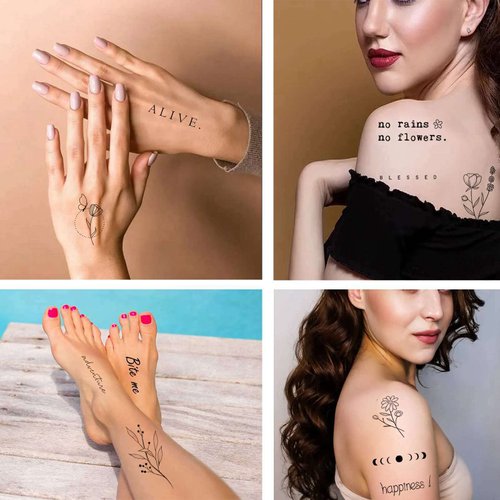 Dopetattoo Realistic Tattoos Temporary Tattoo Quote Word Tattoo Inspirational Words Letter Tattoo Wild Flower Tattoo Floral Bouquet Tattoo for Body Temporary Tattoos for Women