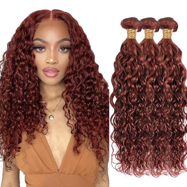 Reddish Brown Human Hair Bundles Color #33 Bundles 22 24 26 Inch Copper Red Human Hair Bundles 8A Brazilian Virgin Reddish Brown Bundle Water Wave Human Hair Extensions