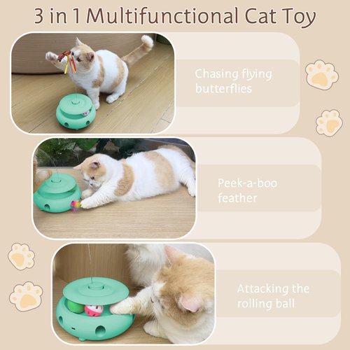 INKZOO Interactive Cat Toy Automatic Cat Toys for Indoor Cats, 3-in-1 Electric Cat Toy USB Rechargeable, Ambush Feather, Fluttering Butterfly, Track Balls Kitten Toy Cat Exercise Toys (Tiffany Blue)