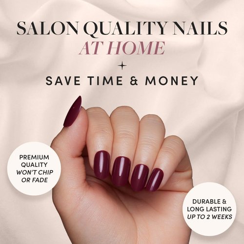 Glamnetic Press On Nails - Berry Maroon | Opaque Dark Red Maroon Short Round False Nails, Reusable Stick On Fake Nails with Glue | Salon Quality | 12 Sizes - 30 Nail Kit