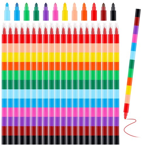 Hxezoc 20 Pieces Stacking Crayons Stackable Buildable Crayons Colorful Party Favors DIY Rainbow P...