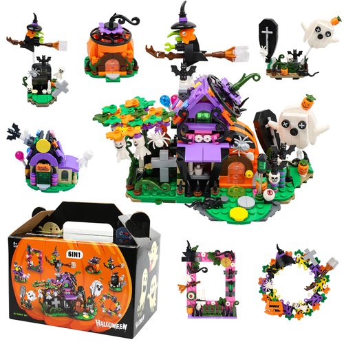 MOEMOE BABY Halloween Building Block Set, Halloween Party Favors Mini Cute Bricks for Kids 6 in 1 Halloween Toys for Family and School Teaching