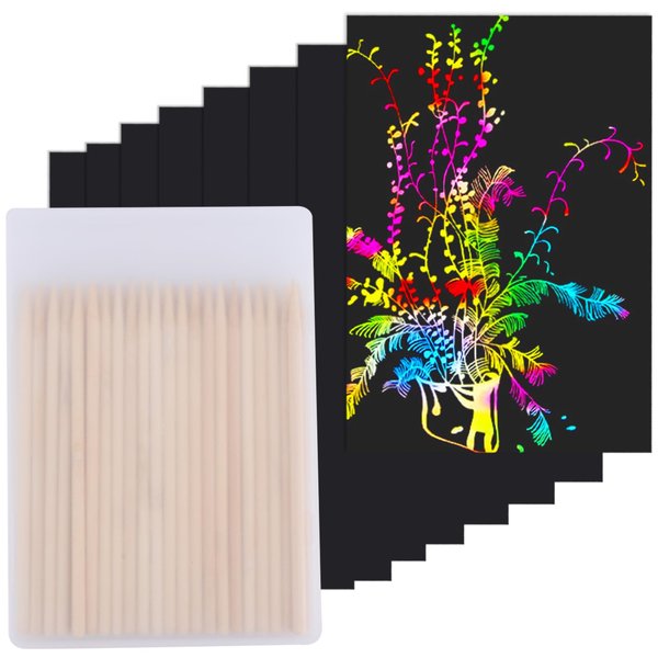 Cityrosy Scratch Art Paper Rainbow Sets 100 Pcs-Black Scratch Off Paper Easter Gifts for Kids Magic Rainbow Scratch Off Set Crafts Supplies Kits for Age 3-12 Kids for Party Games Easter Christmas