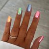 BABALAL Medium Press on Nails Square Fake Nails Colorful Aurora Glue ons Nails 24Pcs Rainbow Design Full Cover Acrylic Nails Squoval False Nails