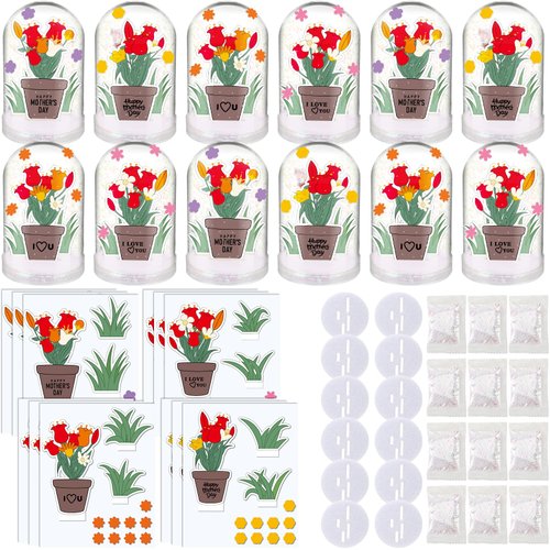 Shappy 12 Set Patriotic Snow Globe Craft Kit for Kids Make Your Own Snow Globes Holiday Glitter Snow Globe Making Kit Plastic DIY Snow Globe Kit for Home Activities (Flower)