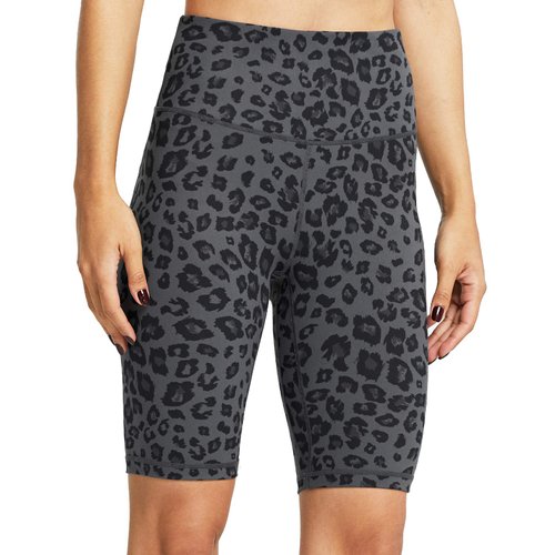 ZUTY 10"/ 5" Biker Shorts Women High Waisted Volleyball Spandex Workout Athletic Running Yoga Long Shorts Black Leopard 3XL