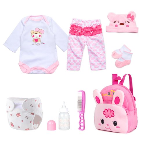 8 Pcs Reborn Baby Doll Clothes for 17-22 Reborn Newborn Dolls Clothes Outfits Accessories with Backpack Baby Girl Doll Clothing Gift Sets